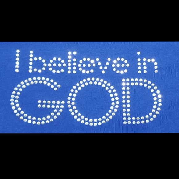 "I believe in God" dressy blue graphic tee - Picture 2 of 5